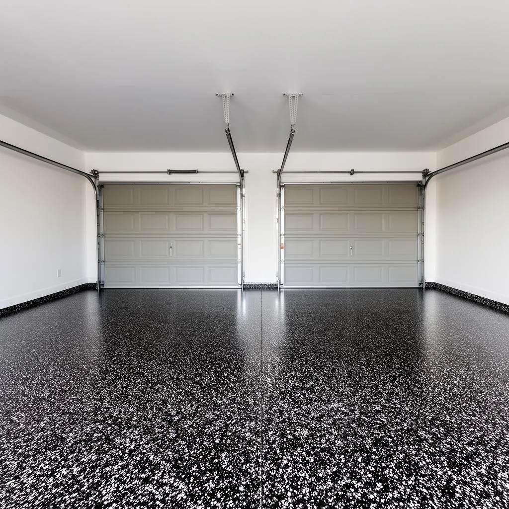 Black and white flake epoxy garage floor