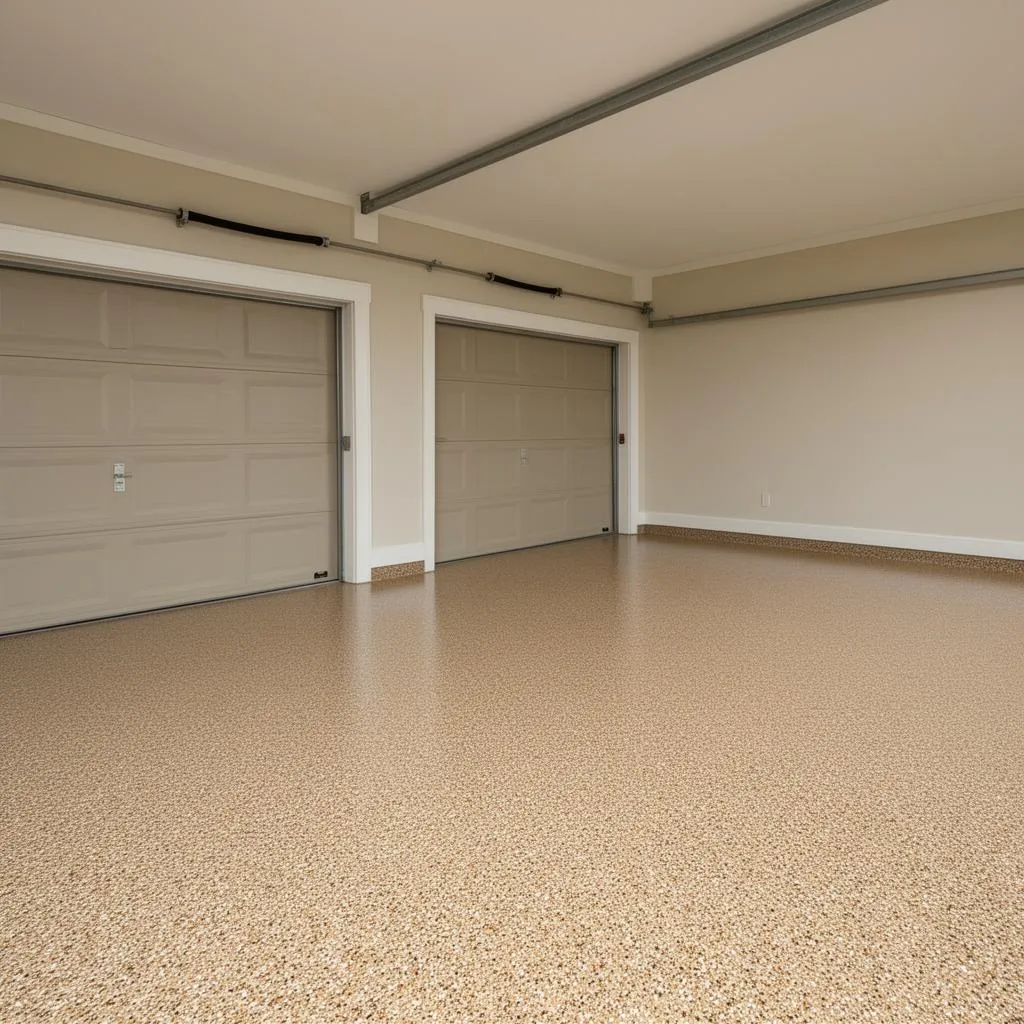 Beige earth-tone flake epoxy garage floor