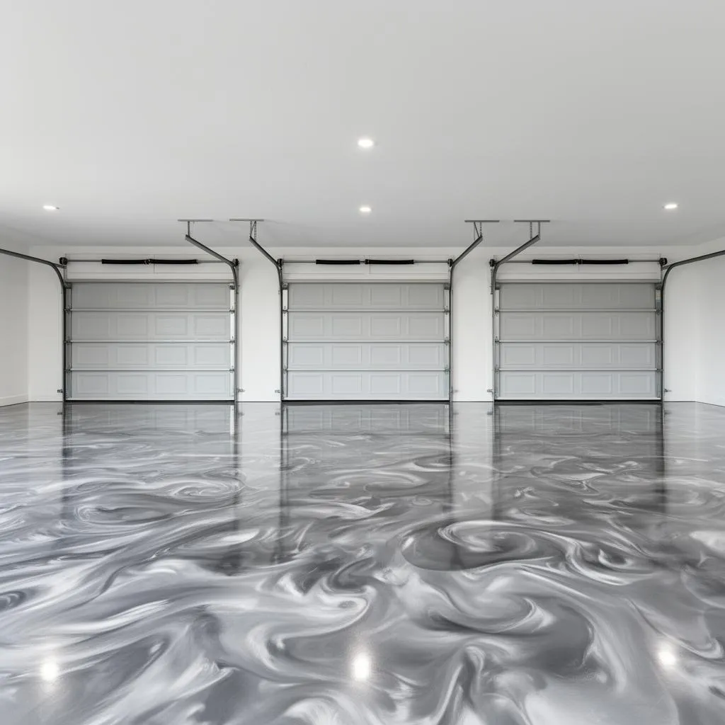 Metallic pearl silver epoxy garage floor