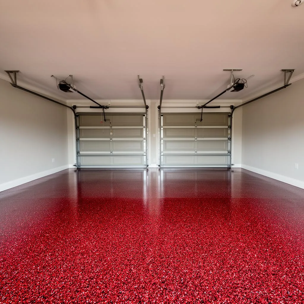 Red and black flake epoxy garage floor