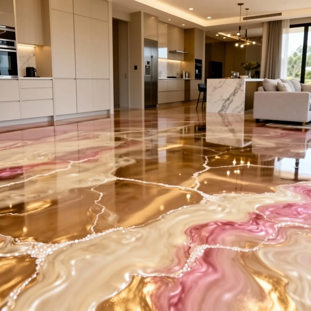 Champagne gold and rose metallic epoxy floor