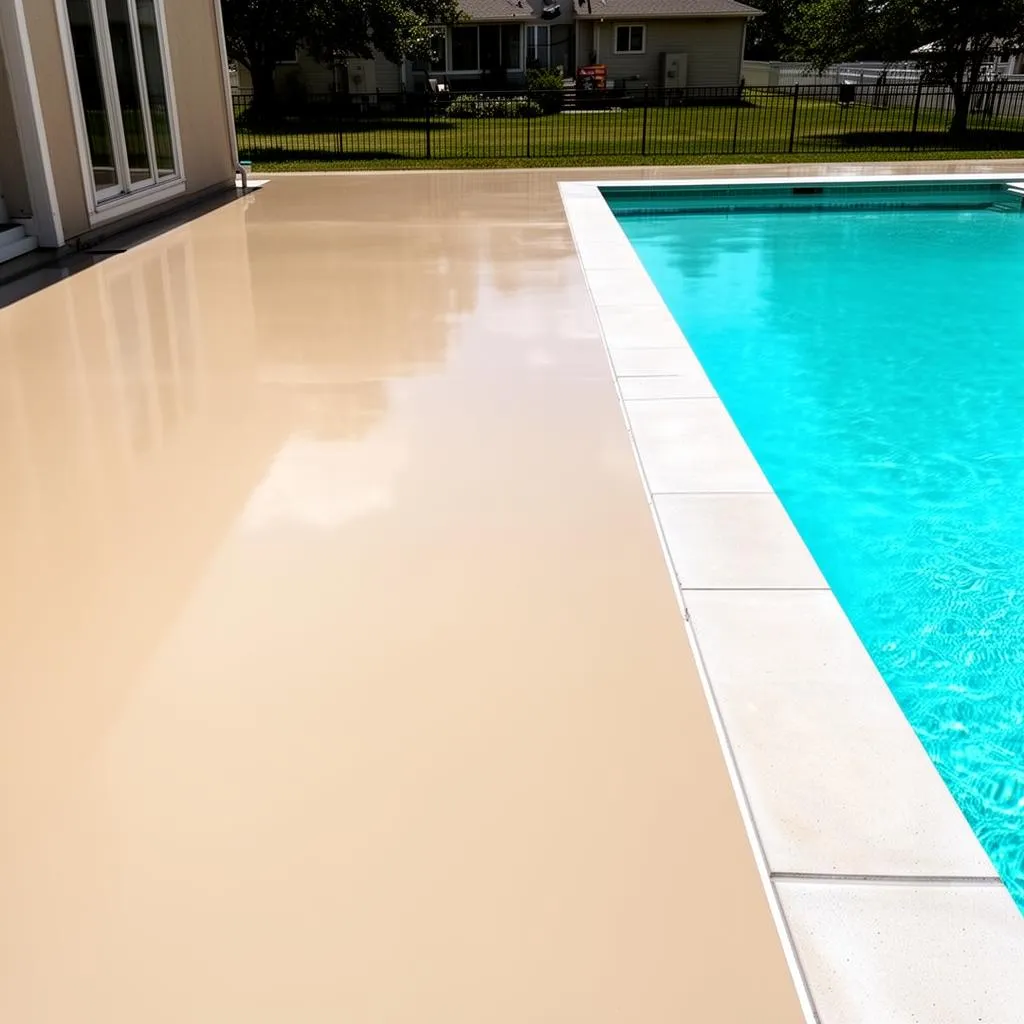 Solid color polyurethane pool deck coating in a clean uniform finish